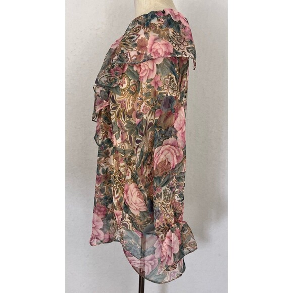 Victoria’s Secret Gold Label Sheer Floral Blouse Pearl Button VNeck Romantic M/L - Picture 6 of 15